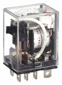 OMRON General Purpose Relay: Socket Mounted, 15 A Current Rating, 24V AC, SPDT, 8 Pins/Terminals (MPN LY1N-AC24). Key specifications — Brand: OMRON; Base Type: Square; Mounting Style: Plug-In; Pin Shape: Flat; Electrical Connection: Quick-Connect; Manufacturer Part Number: LY1N-AC24; Operating Current: 10 A at 110V AC (Inductive Load); Series: LY Series.