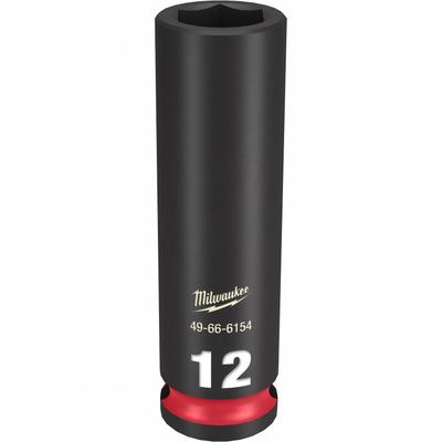 MILWAUKEE Deep Impact Socket: 3/8 in Drive Size, Metric, 12 mm Socket Size, 6-Point - 3/8" Drive Impact Sockets