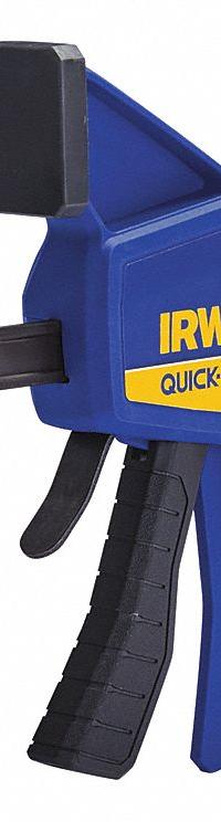 IRWIN Bar Clamp: Flat, 12 in Max Jaw Opening, 7 7/8 in to 19 3/8 in, 3 1/4 in Throat Dp, One Handed (MPN 1964718). Key specifications — attr663922: IRWIN.