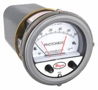 DWYER Differential Pressure Gauge & Switch: Single-Side, 1/8 in NPT Female, ±3% Gauge Accuracy (MPN A3000-0). Key specifications — Series: A3000 Photohelic; Housing Material: Die Cast Aluminum; Certificate of Calibration: Not Included; Gauge Accuracy: ±3%.