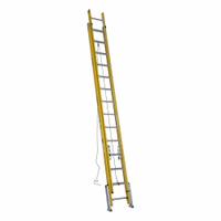 WERNER Extension Ladder: 28 ft Ladder Size, Fiberglass, 375 lb Load Capacity, 75 lb Wt, 2 Sections (MPN D7128-2LV). Key specifications — Color: Yellow; Brand: WERNER; Included Features: Leg Levelers; Removable Fly: Removable.