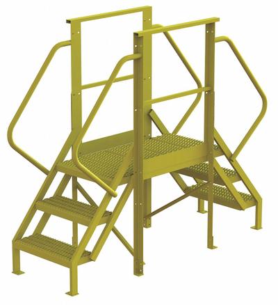 TRI-ARC Crossover Bridge: 2.5 ft Platform Ht, Steel, 1,000 lb Load Capacity, Perforated - Easy Descent Crossover Bridges