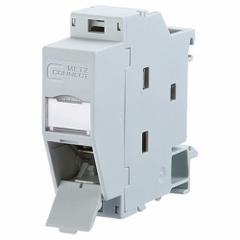 METZ CONNECT Rail-Mount Module: Cat6, Data/HDBaseT/Power, 8 Poles, 45° Angled, Cable, Zinc Die-Cast (MPN 1309A07003-E). Key specifications — Housing Material: Zinc Die-Cast; Mounting Type: Cable; Connector Color: Light Gray; Performance Category: Cat6; Application: HDBaseT; Connector Gender: Female; Connector Orientation: 45° Angled; RJ45 Connector Type: DIN Rail Module.