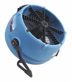 Axial Blower: 2,600 cfm, 1/2 hp, Pivoting Frame, 115V AC, Variable Speeds, Blue, 360°, Nylon (MPN F568). Key specifications — Product Type: Axial Blower; GFCI Protected: Yes; Number of Speeds: Variable; Housing Material: Polyethylene; Brand: DRI-EAZ; Nominal Voltage: 115V AC.