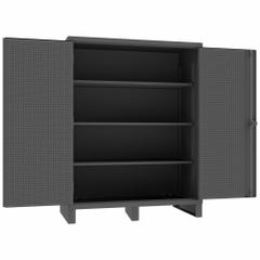 DURHAM MFG Pegboard Cabinet: 60 in x 30 in x 78 in, Swing Handle & Padlock Hasp, 12 ga Panel Thick (MPN HDCP306078-3S95). Key specifications — Cabinet Color: Gray; Method of Construction: Welded; Base Type: Legs; Assembled: Assembled; Mobility: Stationary; Adjustable Shelves: Adjustable; Cabinet Finish: Powder Coated; Cabinet Material: Steel.