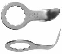 FEIN Oscillating Scraper Blade: 1 1/2 in Blade Wd, 2 3/8 in Blade Lg, Hooked, Steel, 2 Pieces, 2 PK (MPN 63903103017). Key specifications — attr1097478: Steel; attr1097483: Hooked; attr1097499: FEIN.
