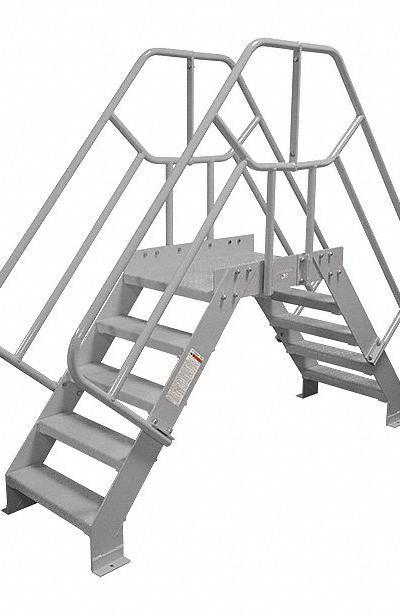 COTTERMAN Crossover Bridge: 4.7 ft Platform Ht, Steel, 500 lb Load Capacity, Diamond Plate - Easy Descent Crossover Bridges