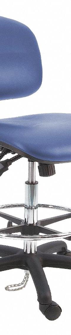 Ergonomic Chair: Vinyl, Armless, Ht Range 21 in to 31 in, 19 in Seat Wd, 17 in Seat Dp, 5 Casters (MPN LNT-DCRB-TLC-WW-BLUE). Key specifications — Foot Support: Yes; Back Tilt Backward: 80°; Back Tilt Forward: 105°; Base Material: Nylon; Brand: BENCHPRO; Product Type: Cleanroom Ergonomic Chair; Cleanroom Class: ISO 5; ESD-Safe: Not ESD Safe.