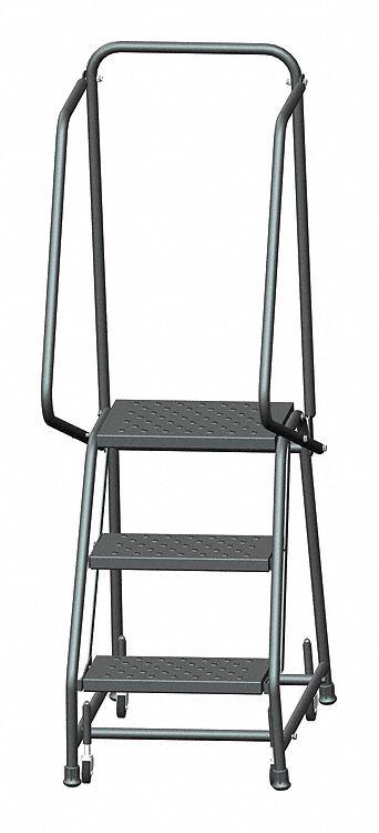 BALLYMORE Rolling Ladder: 2.4 ft Platform Ht, Unassembled, Steel, Wt-Actuated - Steel Weight-Actuated Ladders