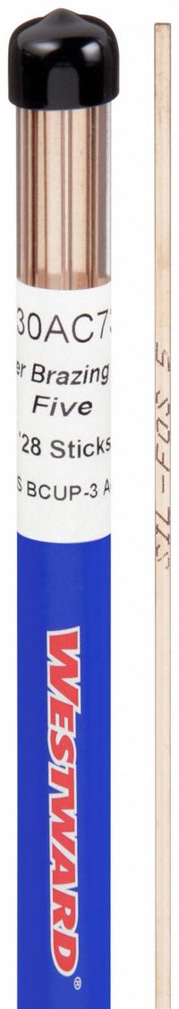 WESTWARD Brazing Alloy: Phos Copper, 5%, BCuP-3, 1/8 in x 20 in, Bare, 28 PK (MPN 30AC73). Key specifications — Manufacturer Part Number: 30AC73; Brand: WESTWARD; pack-container: 28/pk.