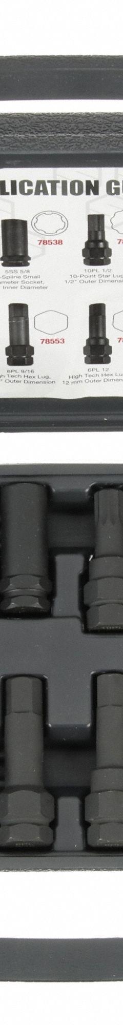STEELMAN Lug Locking Master Key Set: 13/16 in, 7/8 in Drive Size, 16 Pieces, Black Oxide (MPN 78537). Key specifications — attr1204429: STEELMAN; attr1204430: (1) 10-Point; attr1204436: 8-Point Star; attr1210036: 12 mm to 15 mm.