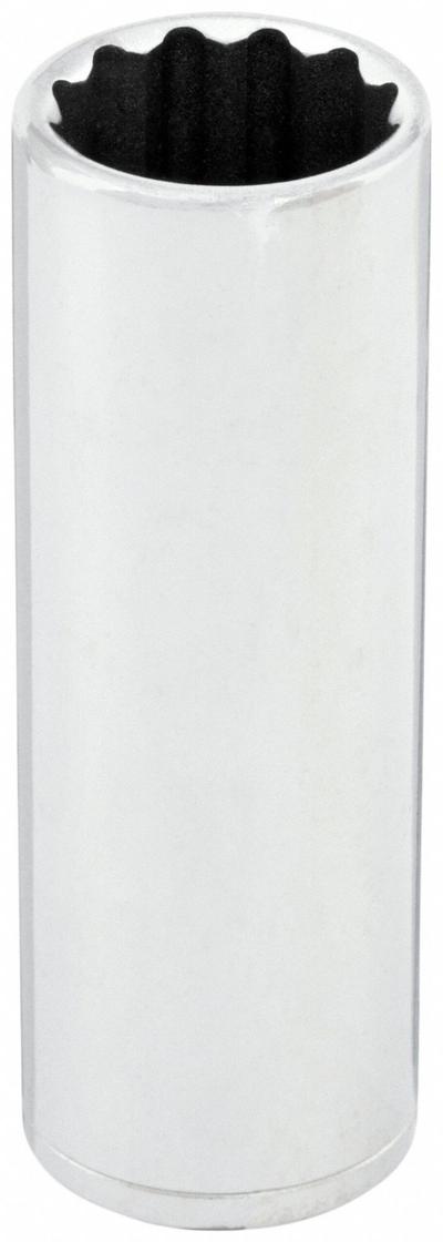 WESTWARD Socket: Metric, 3/8 in Drive Size, 17 mm Socket Size, 12-Point, Deep, Chrome - 3/8" Drive Hand Sockets
