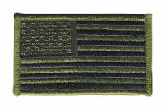 HEROS PRIDE Embroidered Patch: U.S. Flag, 3 3/8 in x 2 in, Black/Green, Plastic, Sew-On, Flag (MPN 0040). Key specifications — attr1074238: Sew-On; attr188498: 3-3/8 in x 2 in; attr188499: Green; attr188500: Plastic; attr188503: U.S. Flag; attr193746: HEROS PRIDE.