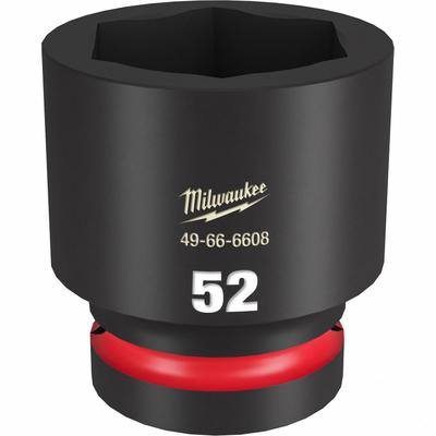 MILWAUKEE Standard Impact Socket: 1 in Drive Size, Metric, 52 mm Socket Size, 6-Point - 1" Drive Impact Sockets