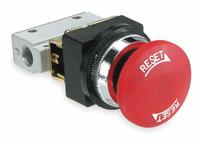 ARO Manual Air Control Valve: MaxAir, Three-Way / Two-Position, Button, Red, 8 scfm Flow Rate - Max (MPN M291HS-15). Key specifications — attr1092903: Red; attr1086905: Detent; attr1086907: MaxAir; attr1086914: Normally Closed; attr1086904: Manual Air Control Valve; attr1086871: M291HS-15.