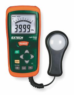EXTECH Light Meter: Light Sensor/Protective Cover/Protective Holster/Soft Case, LCD, Not Certified (MPN LT300). Key specifications — Brand: EXTECH; Light Level Accuracy: ±5%; Digital Display Screen Type: LCD; Includes: Soft Case; Certificate of Calibration: Not Included.
