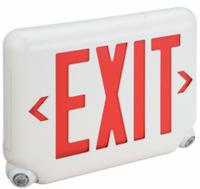 Exit Sign with Emergency Lights: White, 1 or 2 Faces, Red, LED, Ceiling/Wall, Lithium Iron Phosphate (MPN EVCURWD4). Key specifications — Voltage: 120/277V AC; Self Diagnostics: No; Housing Color: White; Brand: DUAL-LITE; Directional Indicators: Universal Field Selectable Chevrons; Lighting Technology: LED; Remote Capable: Yes; Text Color: Red.