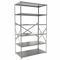 HALLOWELL Metal Shelving: Standalone, Medium-Duty, 48 in x 24 in, 84 in Overall Ht, 6 Shelves (MPN F5711-24HG). Key specifications — Frame Material: Steel; Shelving Material: Steel; Assembled: Unassembled; Color: Gray; Brand: HALLOWELL.