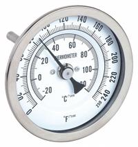 APPROVED VENDOR Dial Thermometer: 0°F to 250°F /-20°C to 120°C, 12 in Stem Lg, 3 in Dial Dia (MPN 1NFX9). Key specifications — Accuracy: ±1 % @ 41 to 200 °F, ±1.5 % Otherwise; Brand: APPROVED VENDOR.