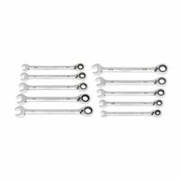 GEARWRENCH Combination Ratcheting Wrench Set: Alloy Steel, Full Polish Chrome, Std, Reversing (MPN 86658). Key specifications — attr309581: Full Polish Chrome; attr309580: Alloy Steel; attr309571: Yes; attr309583: No; attr309587: Yes; attr324931: GEARWRENCH; attr309569: 1/4 in to 3/4 in.
