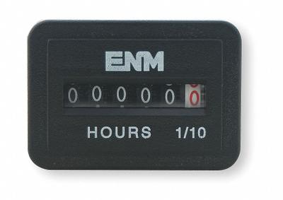 ENM Hour Meter: Hour Meters, Front Panel Mounting, Analog, 1 1/4 in x 2 in