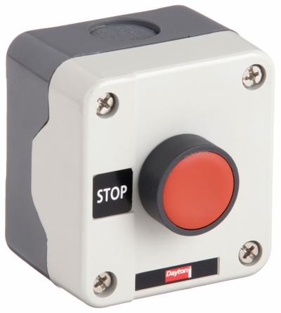 Dayton Control Station: Push Button, 0 Pilot Lights, 1NC, Stop, (1) Push Button - Push-Button Control Stations
