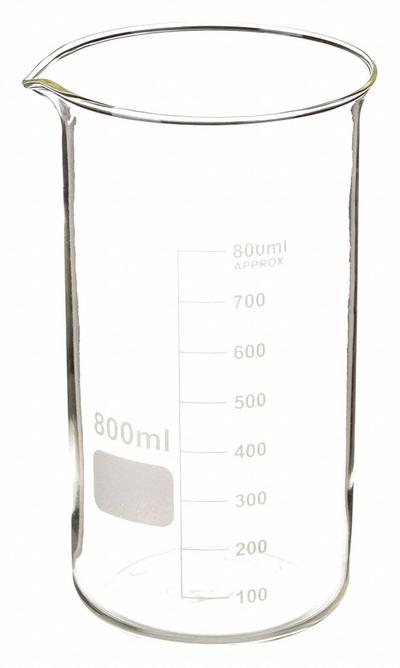 APPROVED VENDOR Beaker: 800 mL, 27.1 fl oz, Tall Form, Colorless, Glass - Tall Form Glass Beakers
