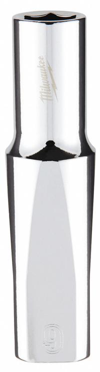 MILWAUKEE Deep Well Socket: Metric, 3/8 in Drive Size, 9 mm Socket Size, 6-Point, Deep, Chrome (MPN 45-34-9093). Key specifications — attr1204417: MILWAUKEE; attr1204392: Chrome.