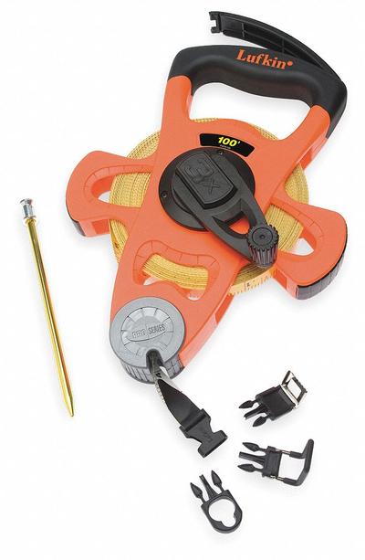 CRESCENT LUFKIN Long Tape Measure: Manual, PSFE100, SAE/Engineers Scale, 100 ft, 1/8 in - Open-Reel Long Tape Measures