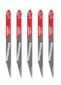 MILWAUKEE Reciprocating Saw Blade: 6 Teeth per Inch, 12 in Blade Lg, 0.05 in Blade Thick, 5 PK (MPN 48-00-5543). Key specifications — attr1109198: 6; attr1109200: Rigid for Straight Cuts; attr1109201: Tapered; attr1109209: MILWAUKEE.