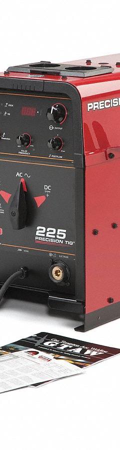 LINCOLN ELECTRIC TIG Welder: Precision TIG 225, AC/DC, Power Source Only (MPN K2533-2). Key specifications — Maximum Amperage (TIG): 230 A; Phase: Single-Phase; Input Frequency: 60 Hz; Input Voltage (Nominal) (Merch - Table Column, Filters): 575V.