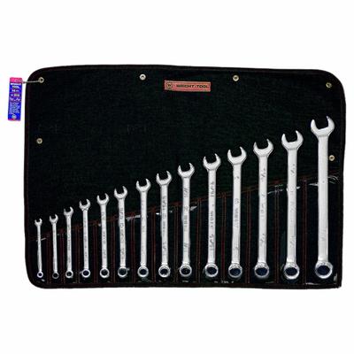WRIGHT Wrench Set: Steel, Full Polish, 14 Tools, 14 Range of Head Sizes, 15° Head Offset Angle - SAE 12-Point Combination Wrench Sets