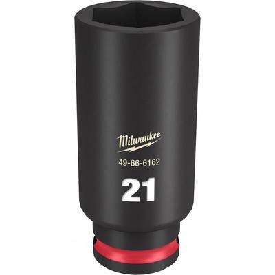 MILWAUKEE Deep Impact Socket: 3/8 in Drive Size, Metric, 21 mm Socket Size, 6-Point - 3/8" Drive Impact Sockets