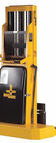 BIG JOE Stacker: 2,000 lb, 60 in Max Lifting Ht, Fixed Fork, 36 in L x 28 in W Fork, Adj Straddle (MPN IBH 2024-A5 w/ Adj. Straddle). Key specifications — Brand: BIG JOE; Lift Mechanism: Hydraulic; Width Across Forks: 28 in.