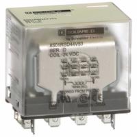SCHNEIDER General Purpose Relay: Socket Mounted, 15 A Current Rating, 24V DC, 4PDT, F Socket (MPN 8501RSD44V53). Key specifications — Brand: SCHNEIDER; Base Type: Square; Mounting Style: Socket; Pin Shape: Flat; Electrical Connection: Quick-Connect; Manufacturer Part Number: 8501RSD44V53; Series: Square D 8501R Miniature Series.