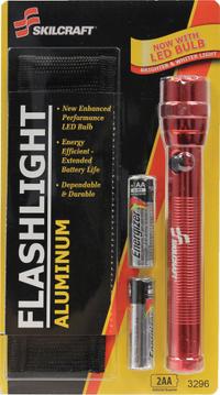 ABILITY ONE Flashlight: 110 lm, 5 hr Run Time at Max. Brightness, 1 Light Output, Red, 2 Batteries (MPN 6230-01-513-3296). Key specifications — Brand: ABILITY ONE; Battery Requirements - Broad: Includes 2 AA.