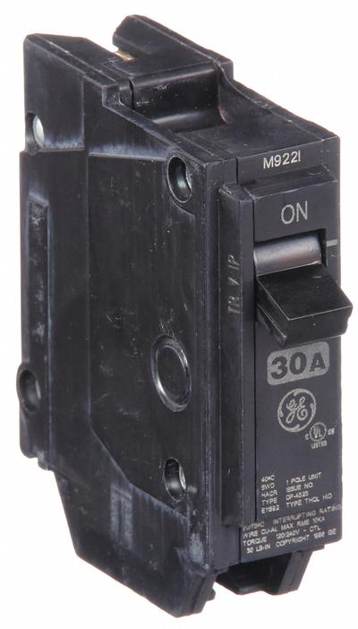 GE Miniature Circuit Breaker: THQL, 30 A, 120/240V AC, Single Phase, 10kA at 120/240V AC - THQP, THQL & THHQL Series, Plug-In GE Miniature Circuit Breakers