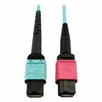 EATON TRIPP LITE Fiber Cable: (1) 24F MPO/PC Female (Aqua) x (1) 16F MPO/PC Female (Magenta), Plenum (MPN N846D-03M-24DAQ). Key specifications — Fire Rating: Plenum; Jacket Material: PVC; Number of Fibers: Duplex; Fiber Type: OM4; Polarity: Method B; Brand: EATON TRIPP LITE; End 1 Connection Gender: Female; End 1 Contact Type Finish: PC.