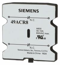 SIEMENS Auxiliary Switch: 2NC, 60 A Max Current (AC) (MPN 49ACR8). Key specifications — Brand: SIEMENS.