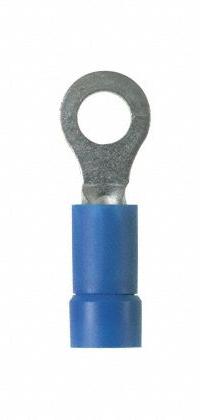 PANDUIT Ring Terminal: Blue, Vinyl Insulation, 1/4 in Stud Size, 16 AWG to 14 AWG Wire Sizes, 600 V (MPN PV14-14R-M). Key specifications — attr1308027: PANDUIT; attr1356513: PV14; attr1356587: Funnel Entry.