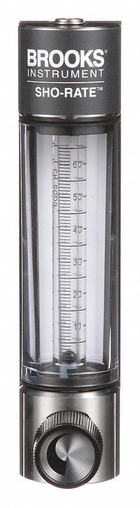 BROOKS Mechanical Flowmeter: Flow Meter, Scale, Variable Area, Panel Mount, Vertical, Liters, FNPT (MPN 1250AR6051MRSVV). Key specifications — Display Type: Scale; O-Ring Material: Viton; Includes Flow Rate Adjustment Knob: Yes; Includes Pressure Guage: No; Mounting Orientation: Vertical; Unit Of Measure: Liters; Brand: BROOKS; Accuracy: +/-5%.