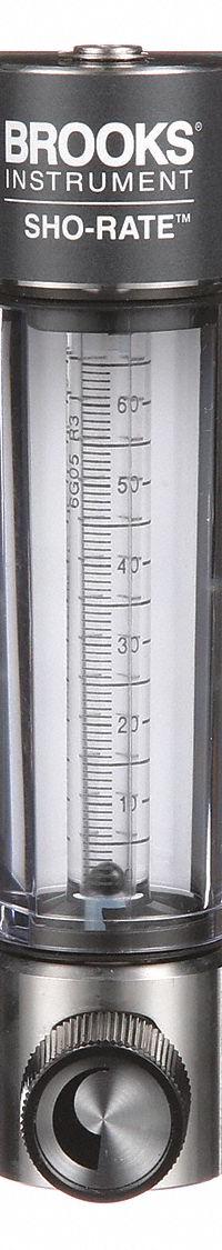 BROOKS Mechanical Flowmeter: Flow Meter, Scale, Variable Area, Panel Mount, Vertical, Liters, FNPT (MPN 1250AR6051MRSVV). Key specifications — Display Type: Scale; O-Ring Material: Viton; Includes Flow Rate Adjustment Knob: Yes; Includes Pressure Guage: No; Mounting Orientation: Vertical; Unit Of Measure: Liters; Brand: BROOKS; Accuracy: +/-5%.