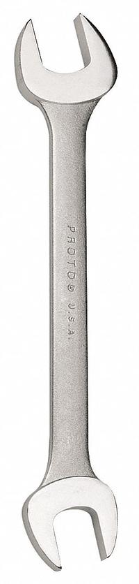 PROTO Open End Wrench: Alloy Steel, Satin, 5/8 in_11/16 in Head Size, 8 1/4 in Overall Lg, Std (MPN J3034). Key specifications — attr309776: No; attr309781: Satin; attr309780: Alloy Steel; attr324939: PROTO.