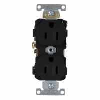 LEVITON Duplex Receptacle Outlet: Duplex, 5-15, Black, 125V AC, 15 A, 2 Pole / 3 Wire (MPN CR15-E)