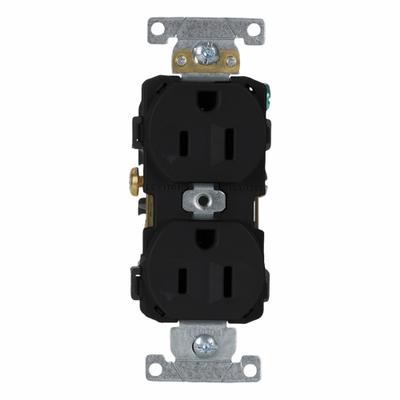 LEVITON Duplex Receptacle Outlet: Duplex, 5-15, Black, 125V AC, 15 A, 2 Pole / 3 Wire (MPN CR15-E) - General Purpose Receptacles