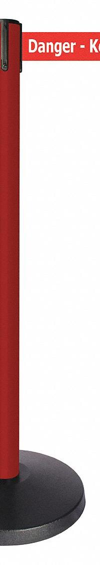 QUEUEWAY Barrier Post with Belt: Red, No Pattern, Danger Keep Out, 10 ft Belt Lg, Red, 10 ft x 2 in (MPN QPLUS-21-RH). Key specifications — attr981468: ABS; attr981465: Red; attr981461: QUEUEWAY; attr981440: Metal Alloy; attr981443: Red; attr981449: Danger Keep Out; attr981448: White.