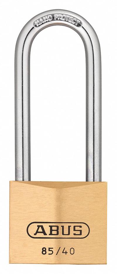 ABUS Padlock: Brass, Unfinished, Yellow, Long Shackle, Steel, 2 29/64 in Vert Clearance - Long Shackle Master Keyed Padlocks
