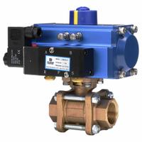 DYNAQUIP CONTROLS Pneumatically Actuated Two-Way Ball Valve: 1/2 in Size, Brass, FNPT x FNPT (MPN PVA63AMDA052A). Key specifications — Brand: DYNAQUIP CONTROLS; Pilot Solenoid Voltage: 115V AC.