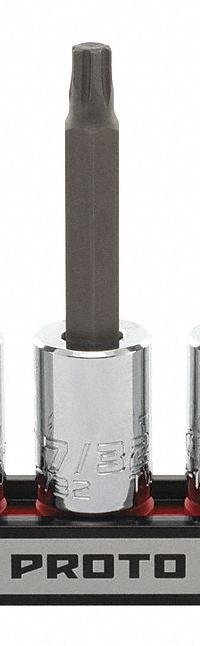 PROTO Socket Bit Set: 1 - 25 Pieces, 3/8 in Drive Size, 7 Pieces, 1/8 in to 3/8 in Tip Size Range (MPN J4990R7SAE). Key specifications — attr1216280: Fixed Insert; attr1216283: PROTO; attr1225718: 1/8 in to 3/8 in; attr1227491: 3/8 in.