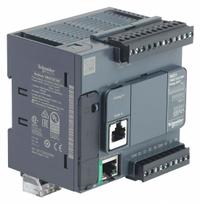 SCHNEIDER ELECTRIC PLC: (2) Analog/(9) Discrete, (7) Relay, 100 to 240V AC : 24V DC (MPN TM221CE16R). Key specifications — attr211240: SCHNEIDER; attr1072668: Clock Included; attr1075941: (2) Analog; attr1075943: (7) Relay.